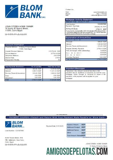 Egipto Blom Banco do Egito Extrato de hipoteca bancária Scr exemplo